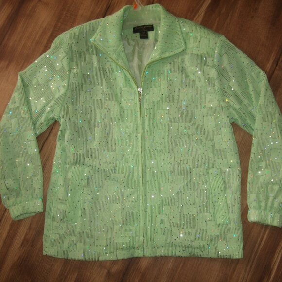 (EUC) Women's Sequin Light Jacket (Bright Green) - Picture 1 of 6